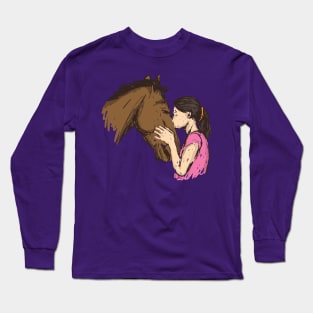 Cute Girl kissing a horse Shirt - T-Shirt for horse lovers Long Sleeve T-Shirt